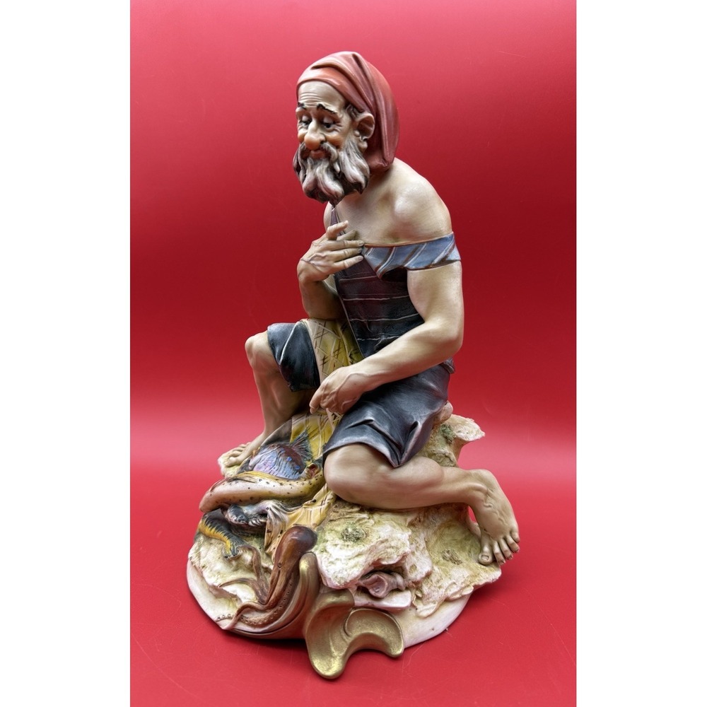 RARE Vintage Antonio Borsato Porcelain Figurine Fisherman's Dream 10.5" Tall